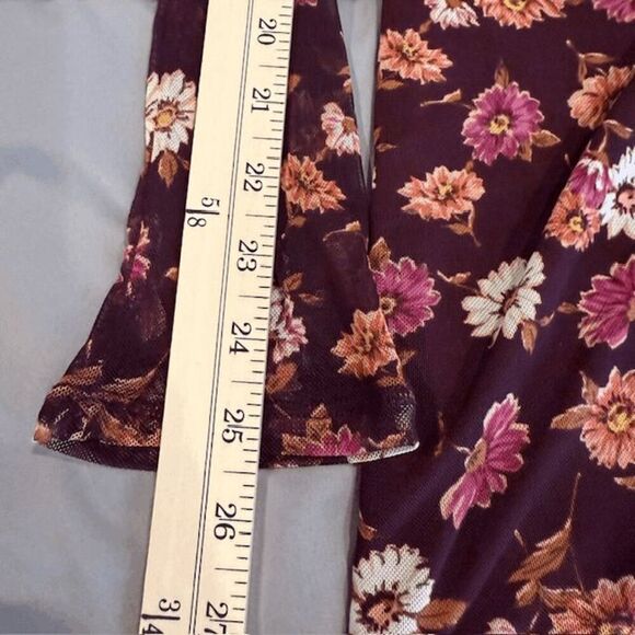 Live to be Spoiled Gauzy Ruched Dress Bordeaux Wine Floral Button Front Medium - Picture 11 of 12